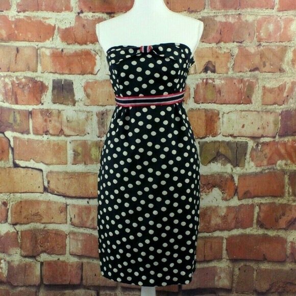 {Anthro} MAEVE Polka-Peppered Dress Strapless Cute - Picture 3 of 8